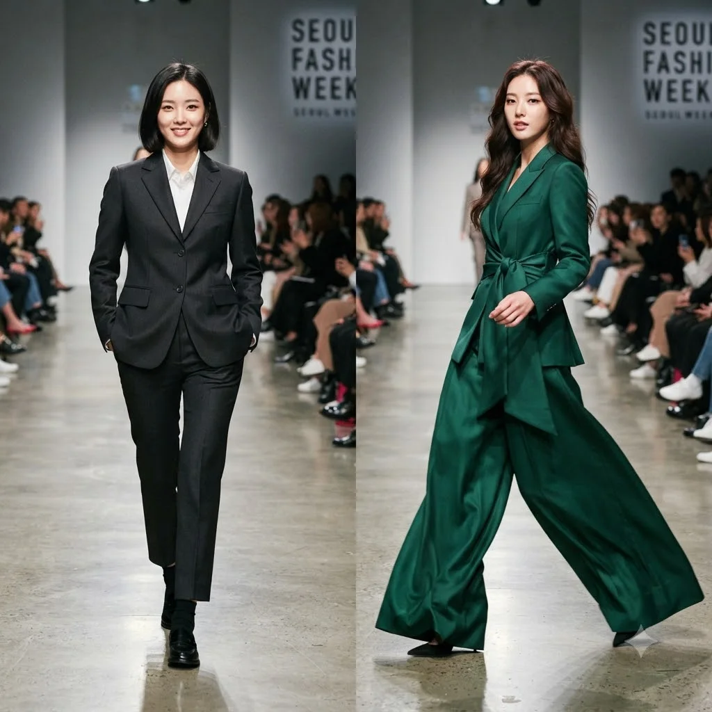 40대 스타 패션 비교: 클래식 핏 vs 신발 은닉 롱 핏